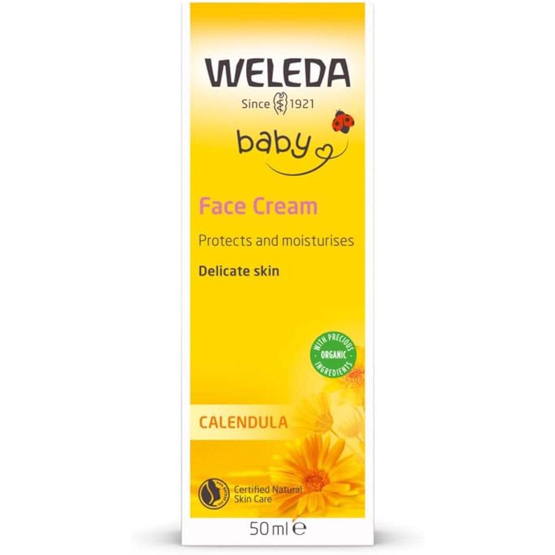 Weleda Baby Face Cream, Calendula Moisturiser, Moisturising Cream for Baby, Delicate Skin, Dermatologically Tested, Gentle Protection, Developed by Professionals, Lanolin, 50ml
