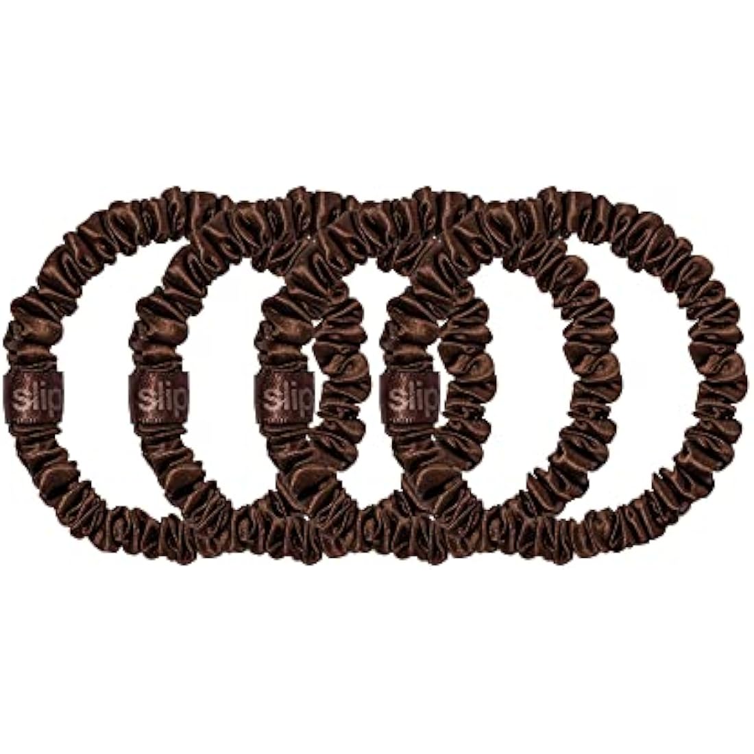 slip Skinny Brown Scrunchies - Back to Basics - Anti-Crease, Anti-Breakage Slipsilk Design Protects Delicate Hair - Includes 4 Pure Silk Scrunchies - 4 Pack