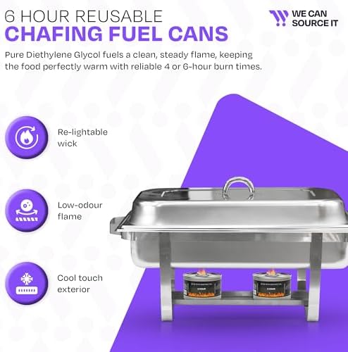 We Can Source It Ltd - Set of 1 Chafing Fuel Cans - 6 Hour Burn, Non-Flammable Liquid Wick Fuel - Safe, Re-Lightable, Cool-Touch Cans for Bain Maries, Chafing Dishes, Buffets & Catering Events