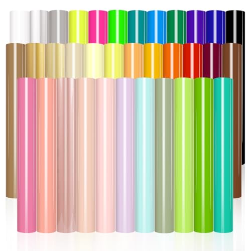 VINYL FROG Heat Transfer Vinyl Bundle 35 Colors HTV Vinyl Sheets 12" x 10" Iron on Vinyl Multicolor Heat Press Vinyl for DIY T-Shirts Fabrics