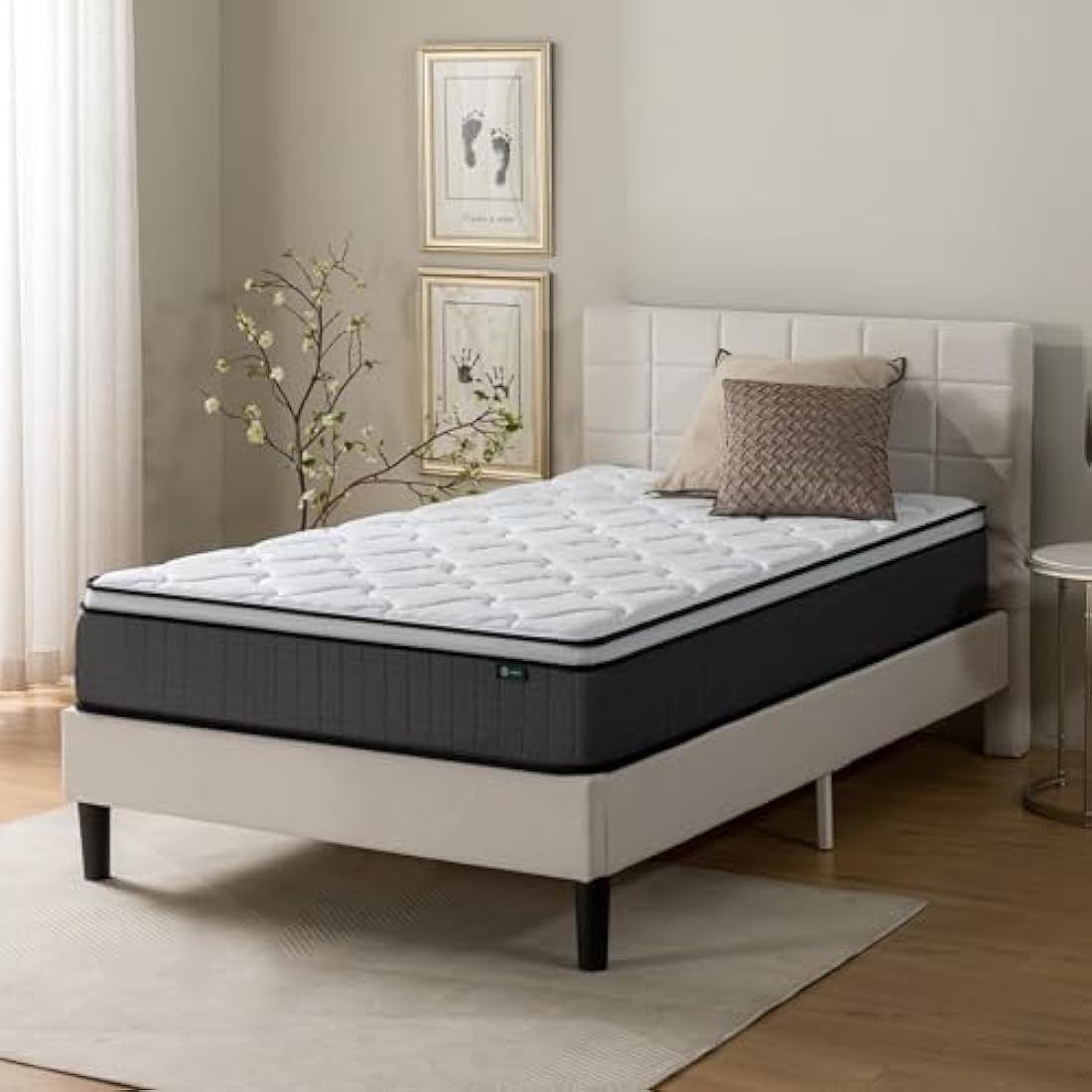Zinus Single Pocket Spring Mattress–Tight Top Mattress 90x190cm/3x6ft–25cm/10in Height–Medium Firmness with Recycled Padding and High-Density Foam for Comfort–10-Year Warranty–OEKO-TEX Certified