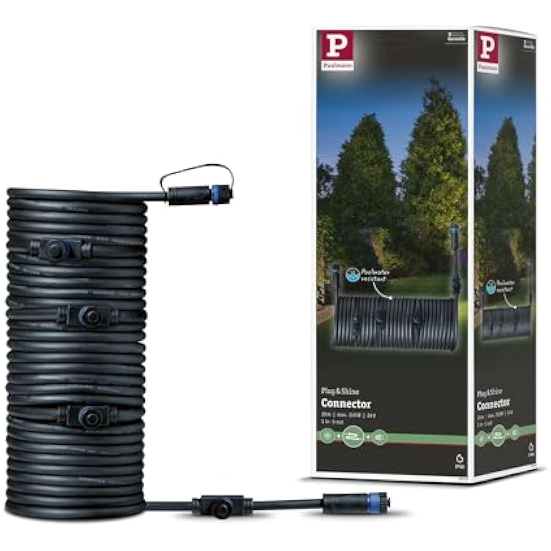 Paulmann 93930 Outdoor Plug & Shine Cable IP68 10m 1 in-5 Out 2x1,5mm² Black Plastic, 1000 x 1.5 x 1.5 cm