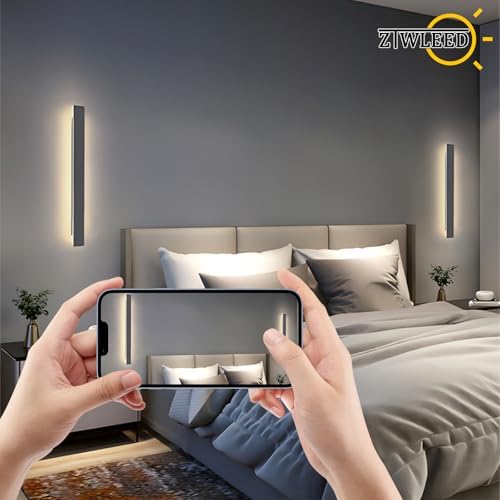 ZTWLEED 120CM Long Wall Light Interior,44W LED Wall Lamp Interior,RA≥80 Tricolor Lighting Mode Living Room Lamp,Black Wall Lamp for Living Room Bedroom Stairs Hallway AC220V