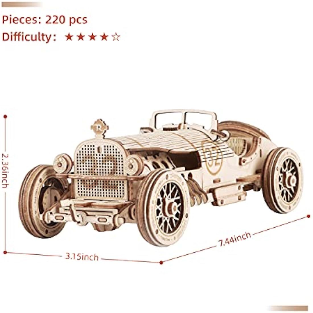 ROBOTIME 3D Wooden Puzzle Model Kits Car for Teens and Adults to Buid Mechanical Construciton Craft Sets (Grand Prix Car)