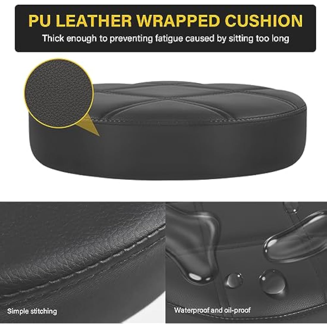 WKWKER PU Leather Round Rolling Stool Swivel Height Adjustment Home Office Drafting Lab Kitchen Massage with wheels Office Chair (black)