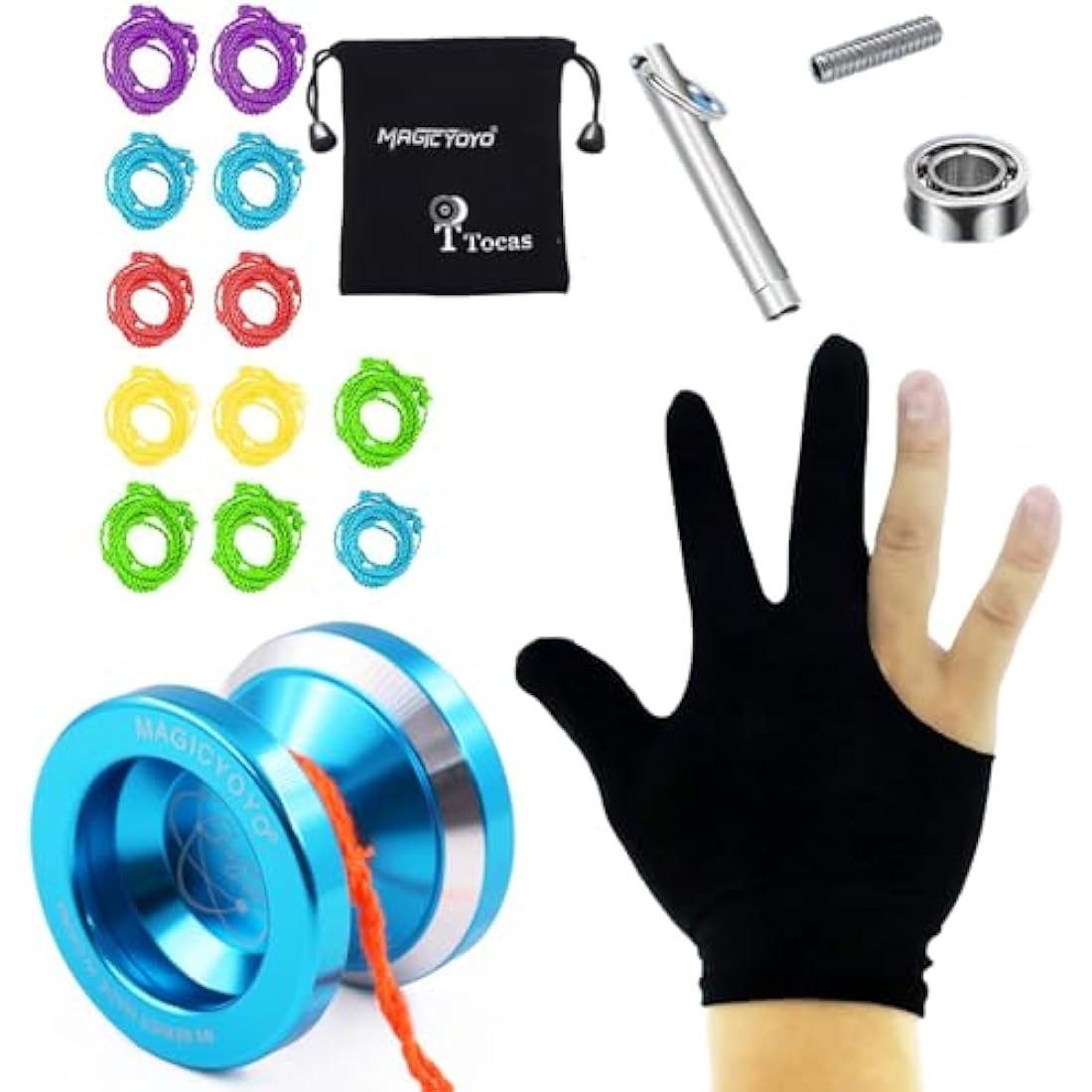 MAGICYOYO N8 Yoyos Pro Responsive Yoyo & Unresponsive Yo-yo for Kids Teens Adults, Beginners to Advanced Yo-yos, Yo Yo Metal with Unresponsive Bearing+12 Yo-Yos Strings+ Remover+ Glove+ Bag, Blue