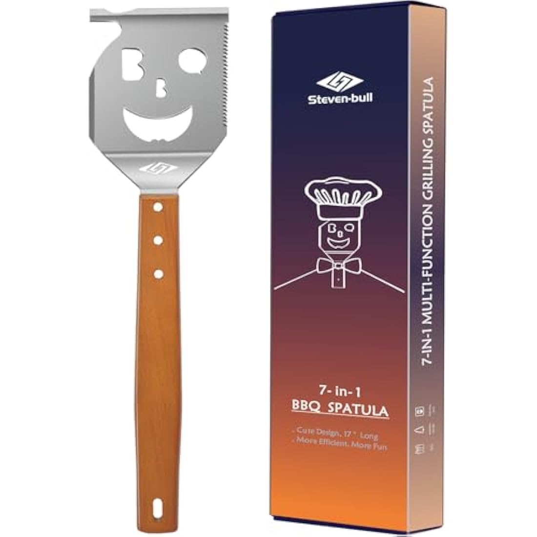 BBQ Accessories for Charcoal BBQ,Gas BBQ, 7 in 1 BBQ Spatula with Scraper, 17 Inch Long BBQ Tools for Barbecue Grill, Dad Gifts, Fathers's Day Gifts, Gifts for Men