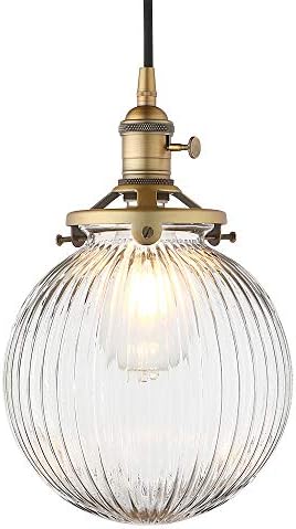 Yosoan Vintage Edison Switch Pendant Light Fiting with Ribbed Globe Glass Shade, Loft Bar Edison Hanging Ceiling Lights Chandelier for Kitchen Dining Room Bedroom Restaurant (Antique)