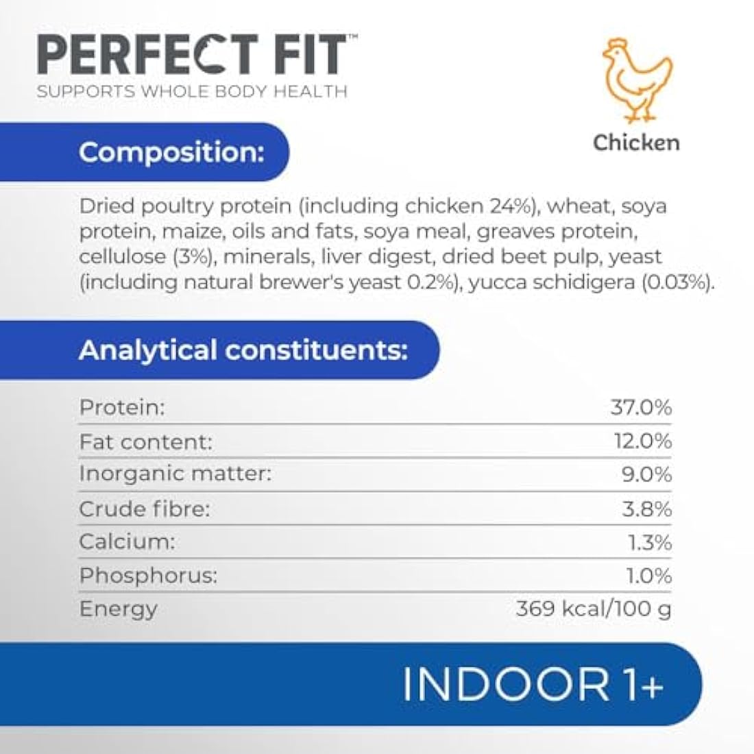 Perfect Fit Indoor Adult 1+ Complete Dry Cat Food for Adult Cats Aged 1+ Years, Rich in Chicken, 1 Bag (7 kg)