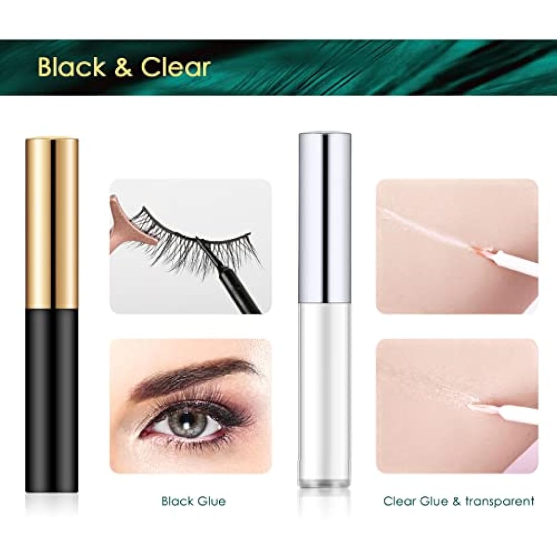Lanciley Eyelash Glue Clear & Black 3g*2 0.1oz Strong Hold False Eyelash Glue with Brush Applicator for Strip Lash Cluster Lashes Waterproof Fast Drying