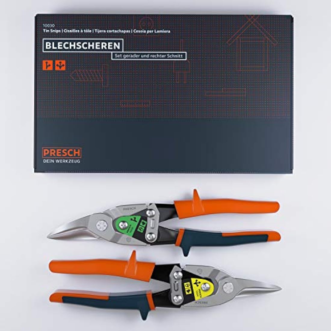 Presch Tin Snips Set Straight and Right Cut - Heavy Duty Aviation Snips - Drywall Construction Tool Set for Cutting Metal with Lever Transmission - Tin Cutter Kit