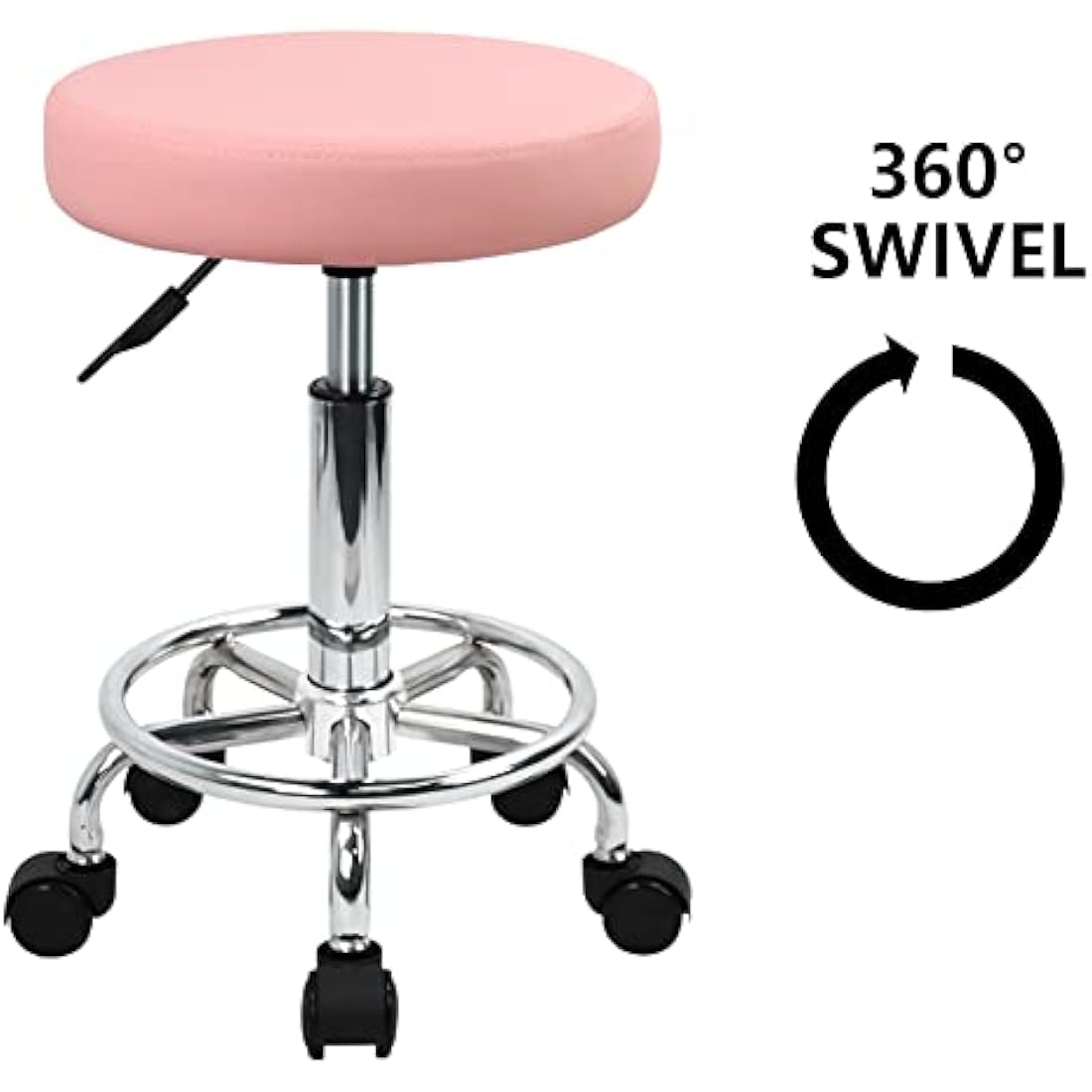 KKTONER PU Leather Round Rolling Stool with Foot Rest Swivel Height Adjustment Spa Drafting Salon Tattoo Work Office Massage Stools Task Chair Small (Pink)