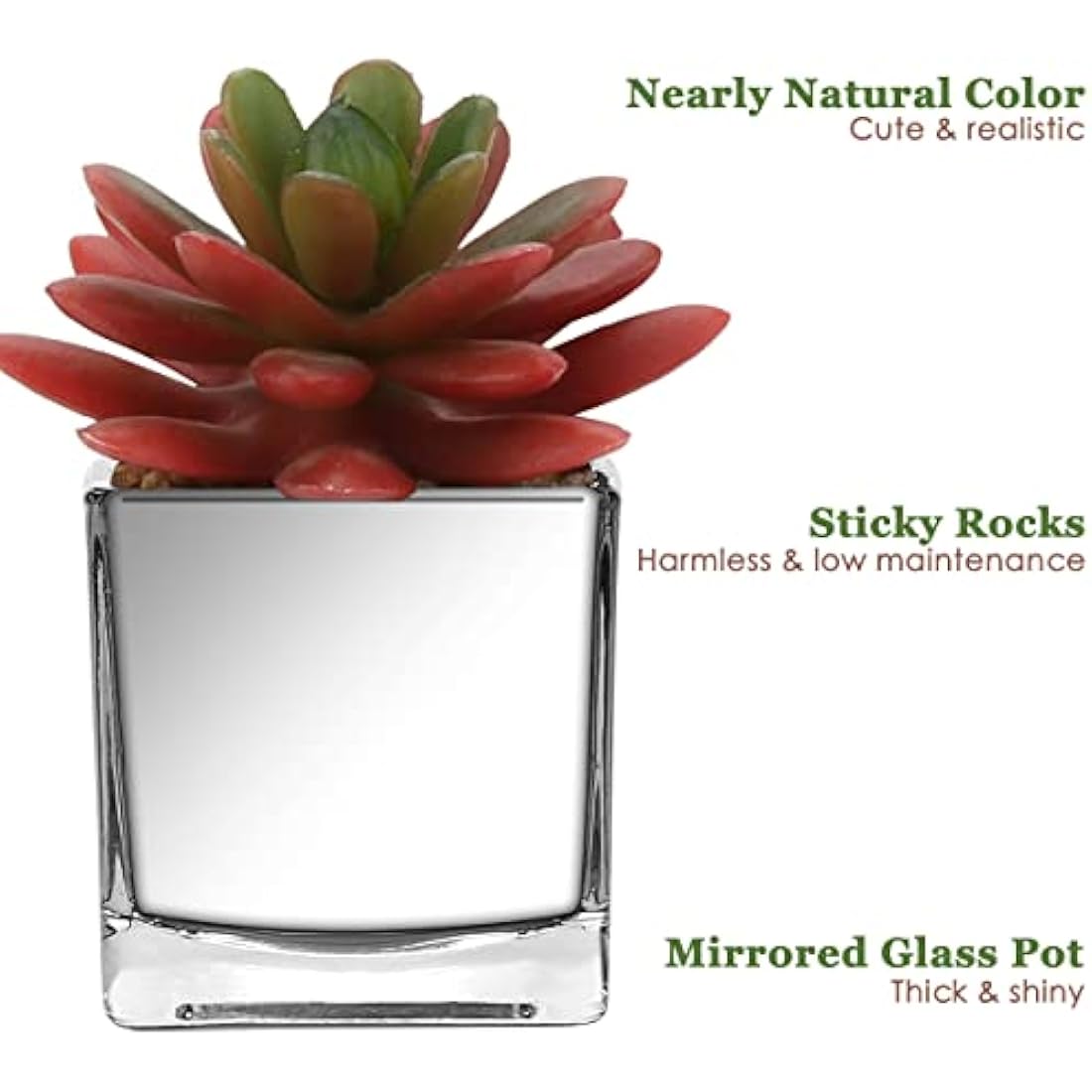 Briful Mini Artificial Succulent Plants, Set of 2 Faux Succulents in Galvanized Glass Pot Modern Fake Plants Plastic Succulents for Centerpiece Bathroom Shelf Bedroom Decor