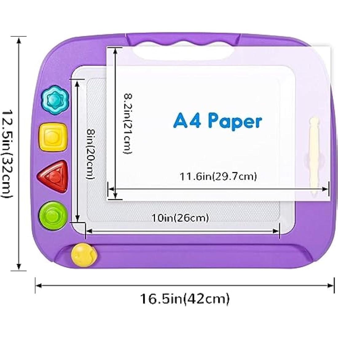 SGILE Large Magnetic Drawing Board - 4 Colors 42×33cm Doodle Pad with 4 Stamps for Toddlers, Learning Toy Gift Magnet Doodle Board Etch Sketch Toys for 36+ Month Kids Girls Boys, Purple