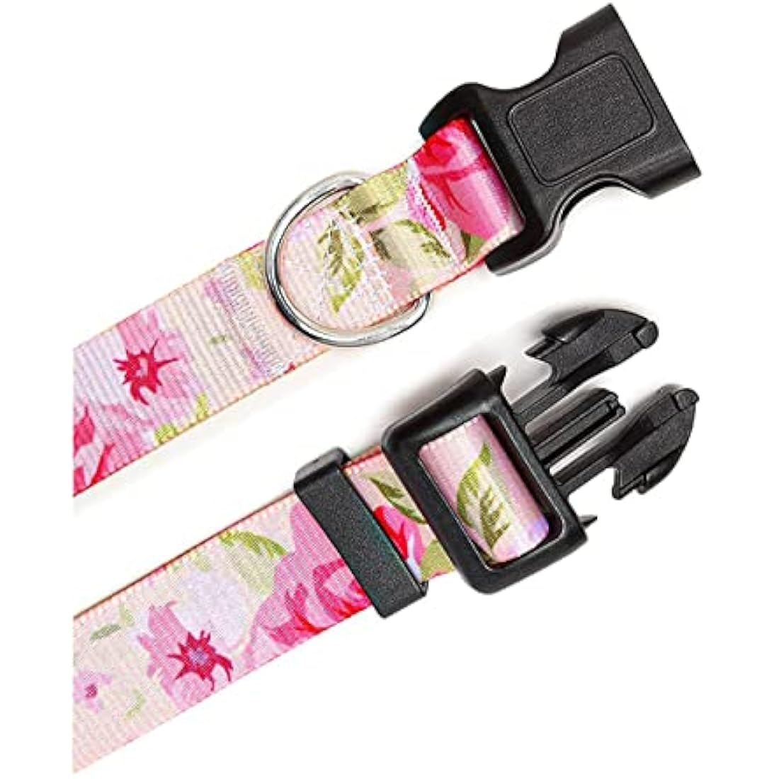 Mihqy Dog Collar and Lead Set with Bohemia Floral Tribal Geometric Patterns - Soft Ethnic Style Collar Adjustable for Small Medium Large Dogs(Pink Rose Set,M)