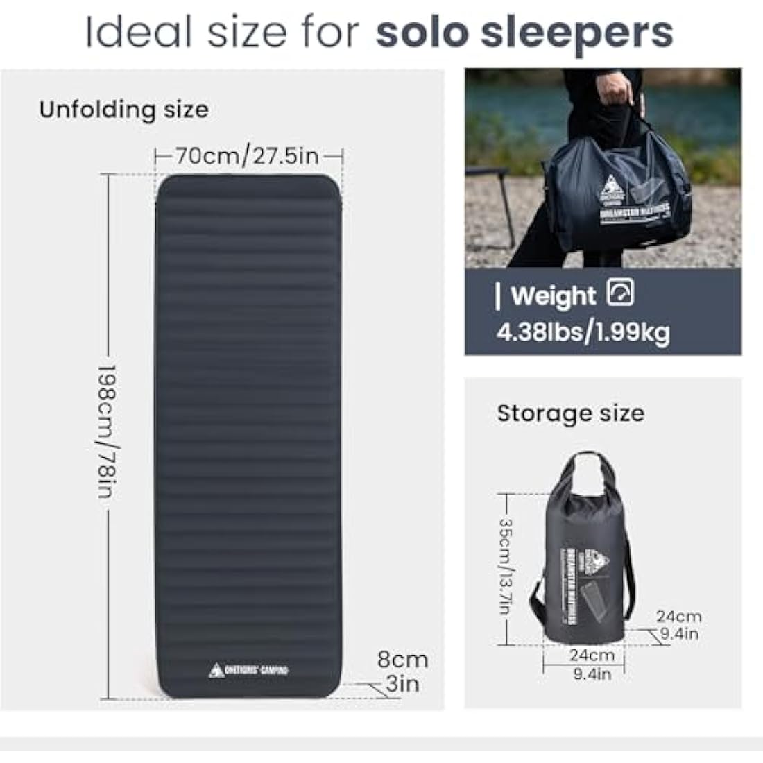 OneTigris Dreamstar Self-Inflating Sleeping Pad, Single Foam Air Mattress for Camping, Backpacking, Car Trips, Travels, Air Bed with Patch-up Kit