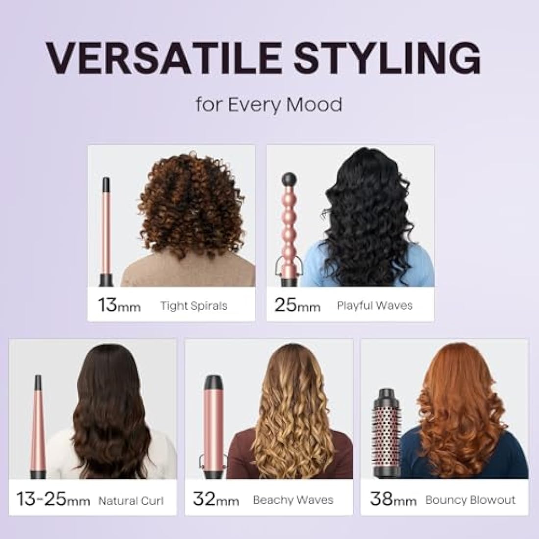 Wavytalk 5 in 1 Curling Wand Set, Multi Hair Curler Set with Thermal Brush and 4 Interchangeable Ceramic Curling Tongs(13-32 mm), Instant Heat Up Curling Iron (Rose Gold)