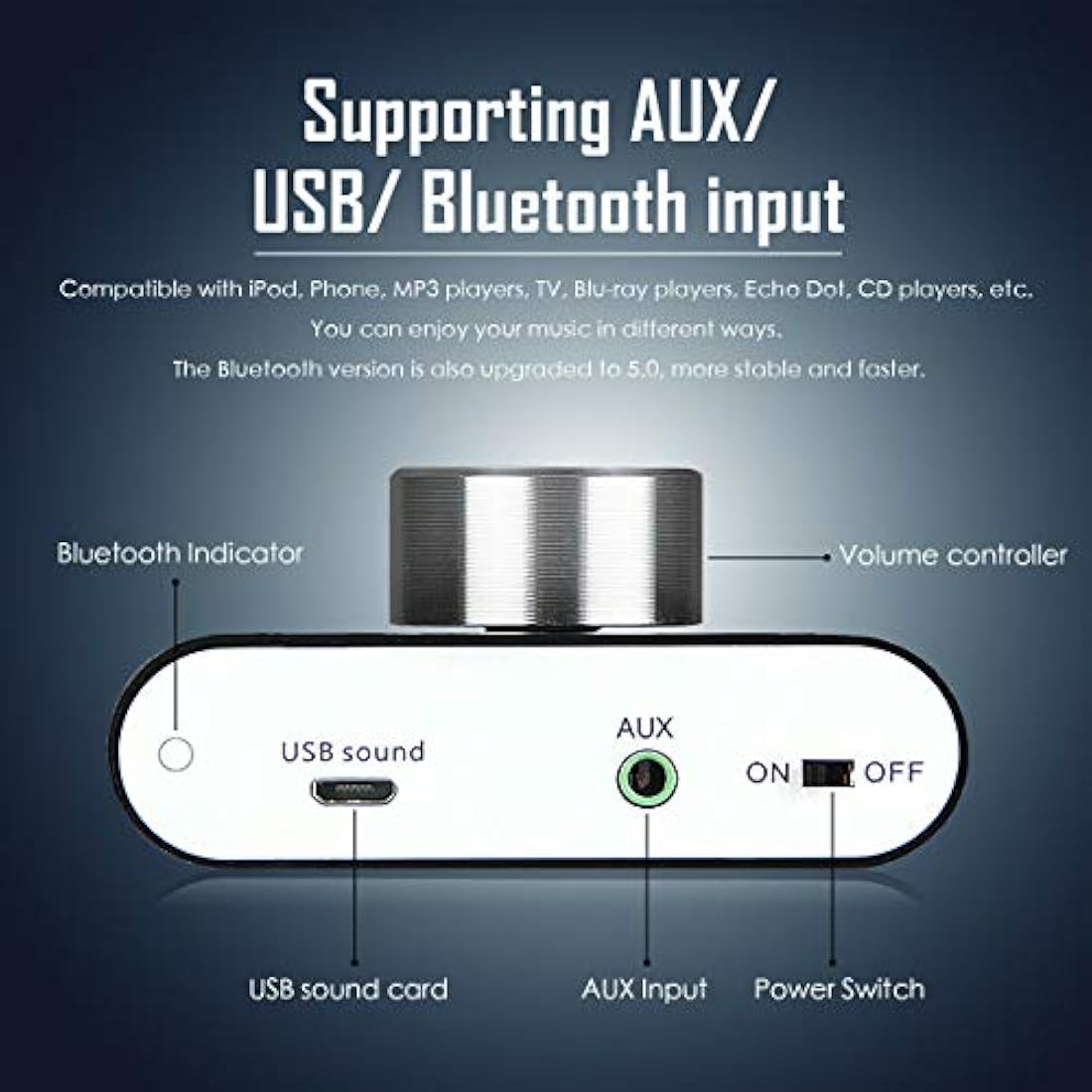 Nobsound Mini Bluetooth Power Amplifier Stereo Hi-Fi Digital Amp 2.0 Channel 50W×2 with AUX/USB/Bluetooth Input Wireless Audio Receiver PC Sound Card with Power Supply (Black)