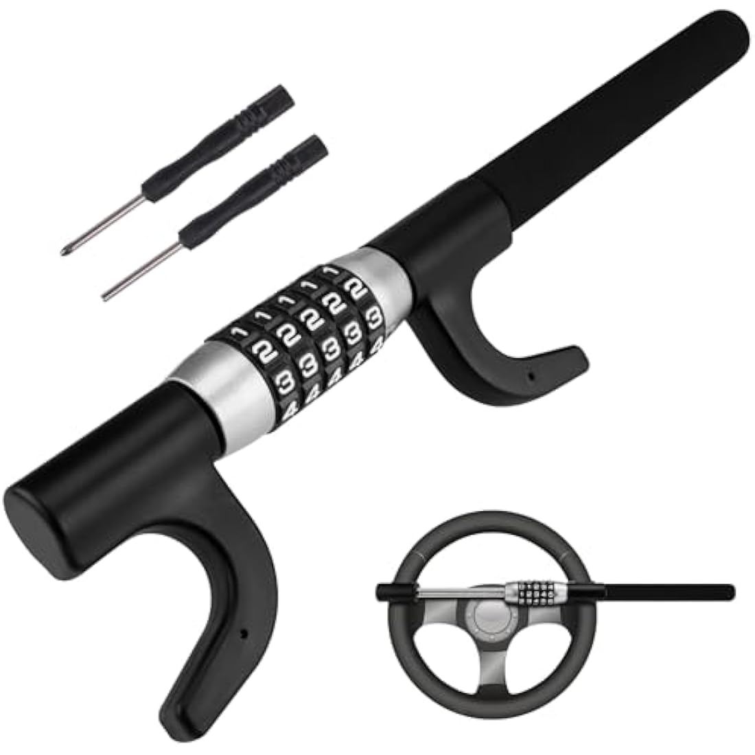 Tevlaphee Steering Wheel Lock, 5-Digit Keyless Combination Anti-Theft Device, Heavy Duty Universal Fit for Cars/SUVs/Vans/Trucks, Adjustable Extendable Design, High Security (Black)