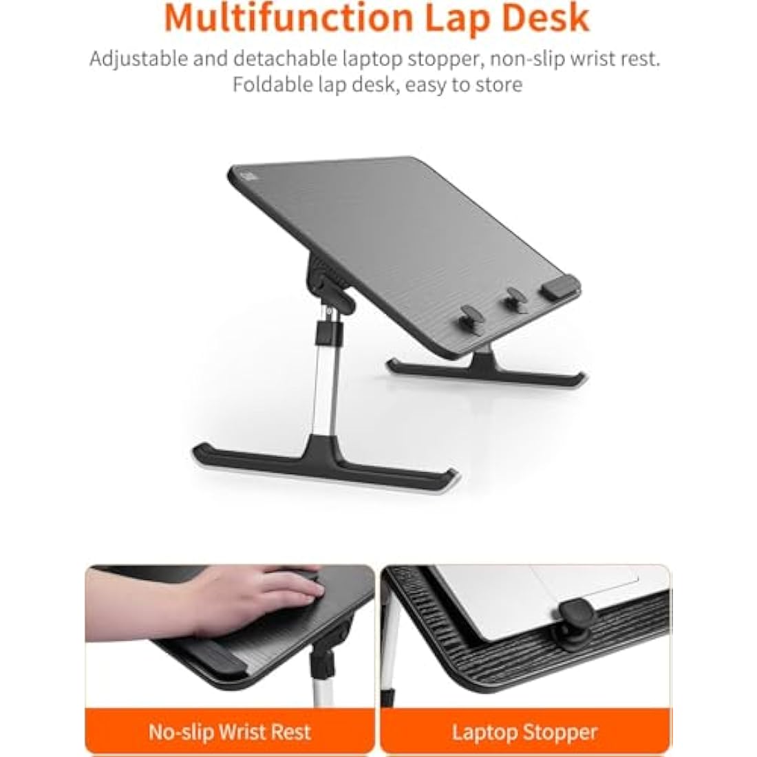 Desk, Table, SAIJI Adjustable Laptop Stand, Breafast Tray, 5 Heights, 4 angles, Stable folding Table for Bed Sofa Desk, Fit up to 17'' Laptop (60 * 33cm Black)