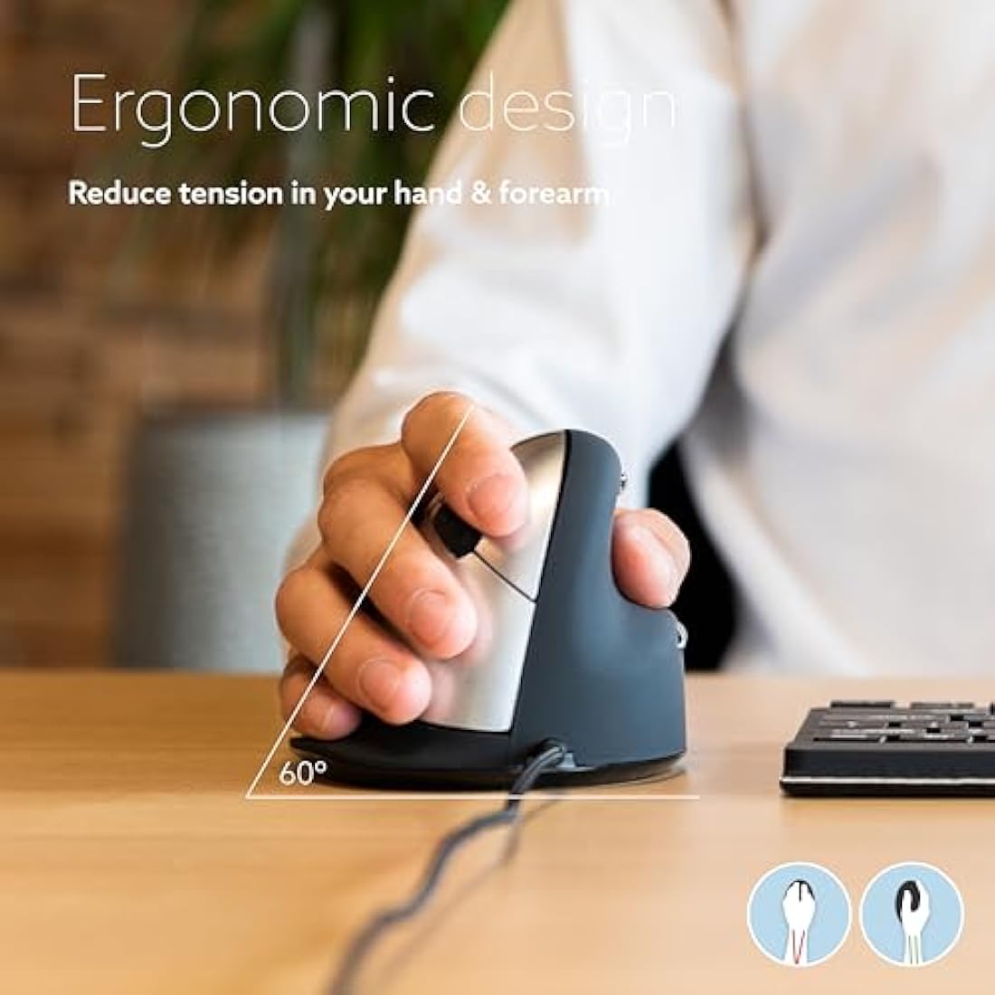 R-Go Tools HE Ergonomic mouse, Medium (165-193mm), Right Handed, wired, 500-3500dpi, black, RGOHE