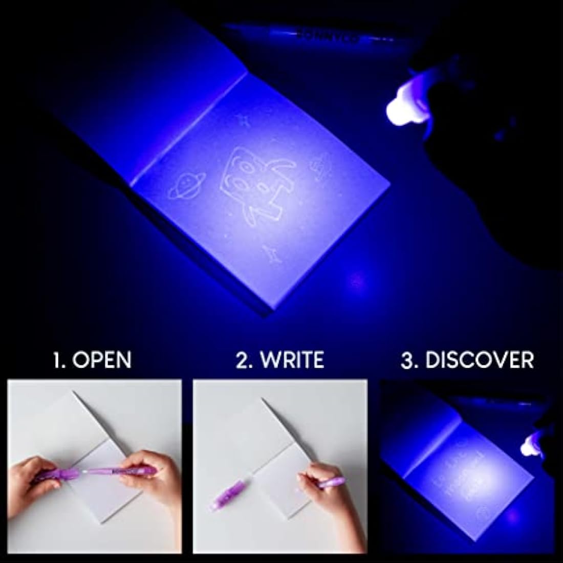 BONNYCO Invisible Ink Pen and Notebook, Pack 8 Space Party Bag Fillers for Kids, Pinata Toys | Birthday Decorations | Stocking Fillers for Kids Birthday | School Prizes, Space and Universe Gifts