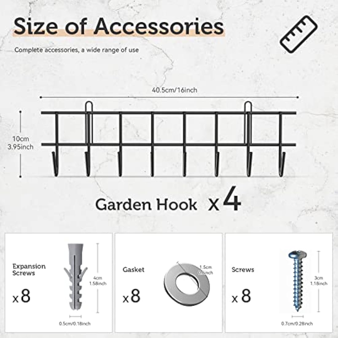 zacurter Garden Tool Rack Garage Tool Organizer Wall Mount Tool Holder Yard Hangers Organizer Heavy-Duty Hook Wall Storage Rack Holds Garden Tools, Shovels, Rakes, Hoses, Ropes (64 inches/160cm)