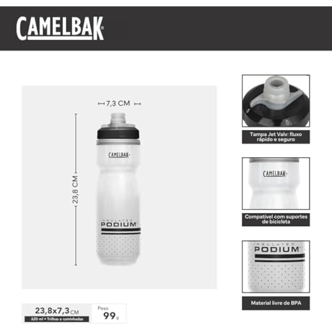 Camelbak Podium Chill Sports Water Bottle, Squeeze Bottle, Run Cycle Hike