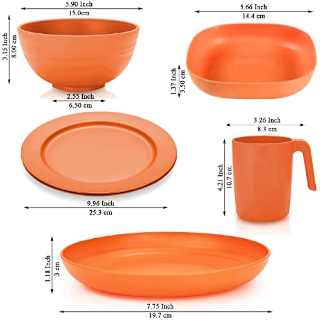 Kyraton Plastic Dinnerware Sets of 20 Pieces, Unbreakable and Reusable Light Weight Plates Mugs Bowls Dishes Easy to Carry and Clean Microwave Safe BPA Free Service for 4 Dishwasher Safe(Mutil Color)