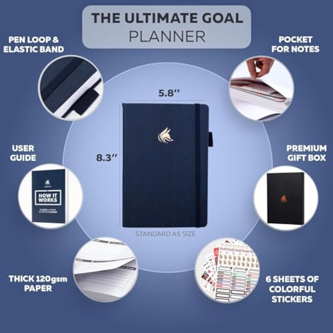 Clever Fox Ultimate Achiever’s Goal Planner - Focus & Productivity 90 Day Journal. Daily Weekly Monthly Planner Organizer & Hourly Schedule Notebook - Undated, Hardcover, A5 Size, Navy Blue