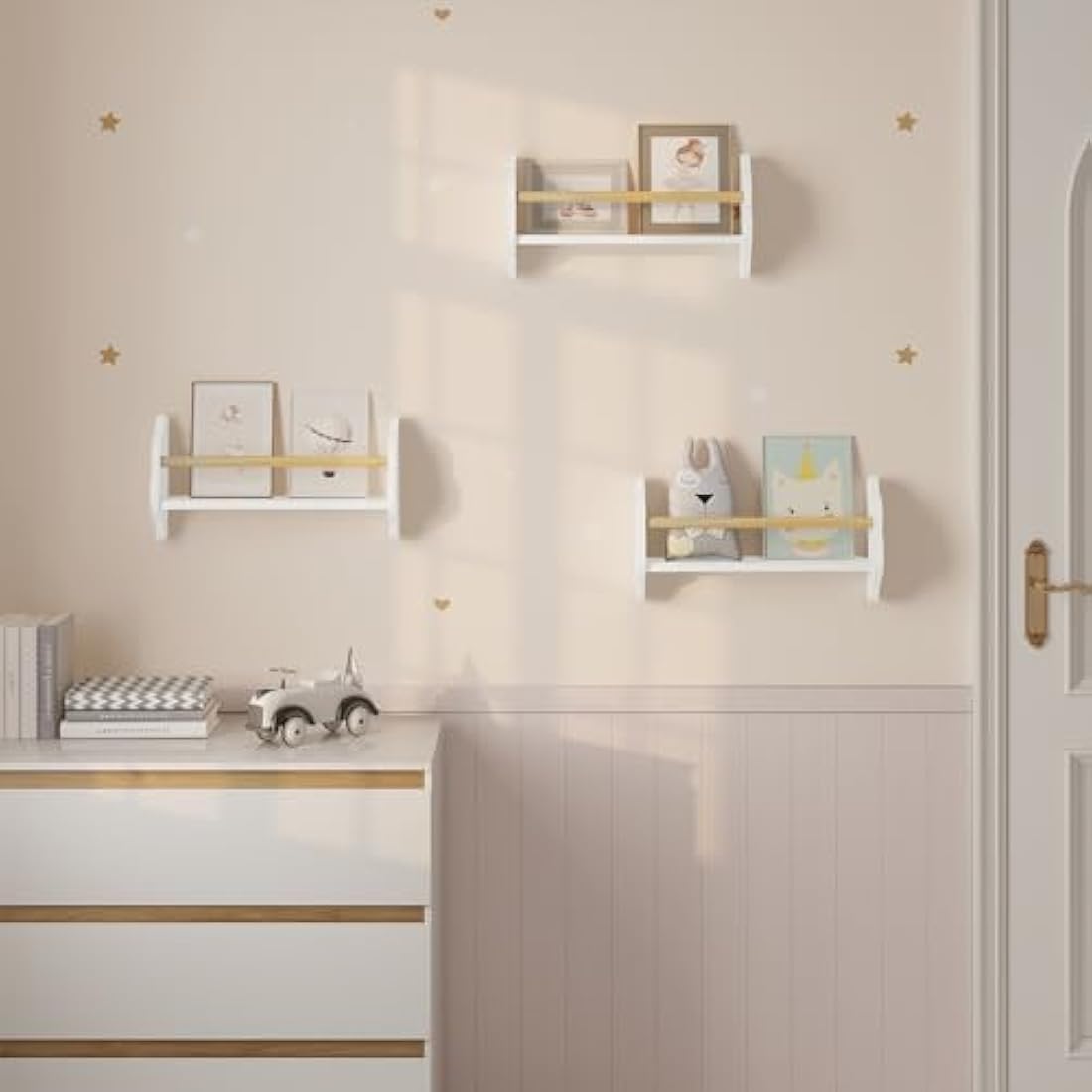 WOLTU Kids Wall Shelves Set of 3 Floating Shelves Kids Bookshelf, Children’s Bookcase Wall Mounted Book Storage Unit, Toy Organiser, Cloud Shape, White, 45x12.7x23cm