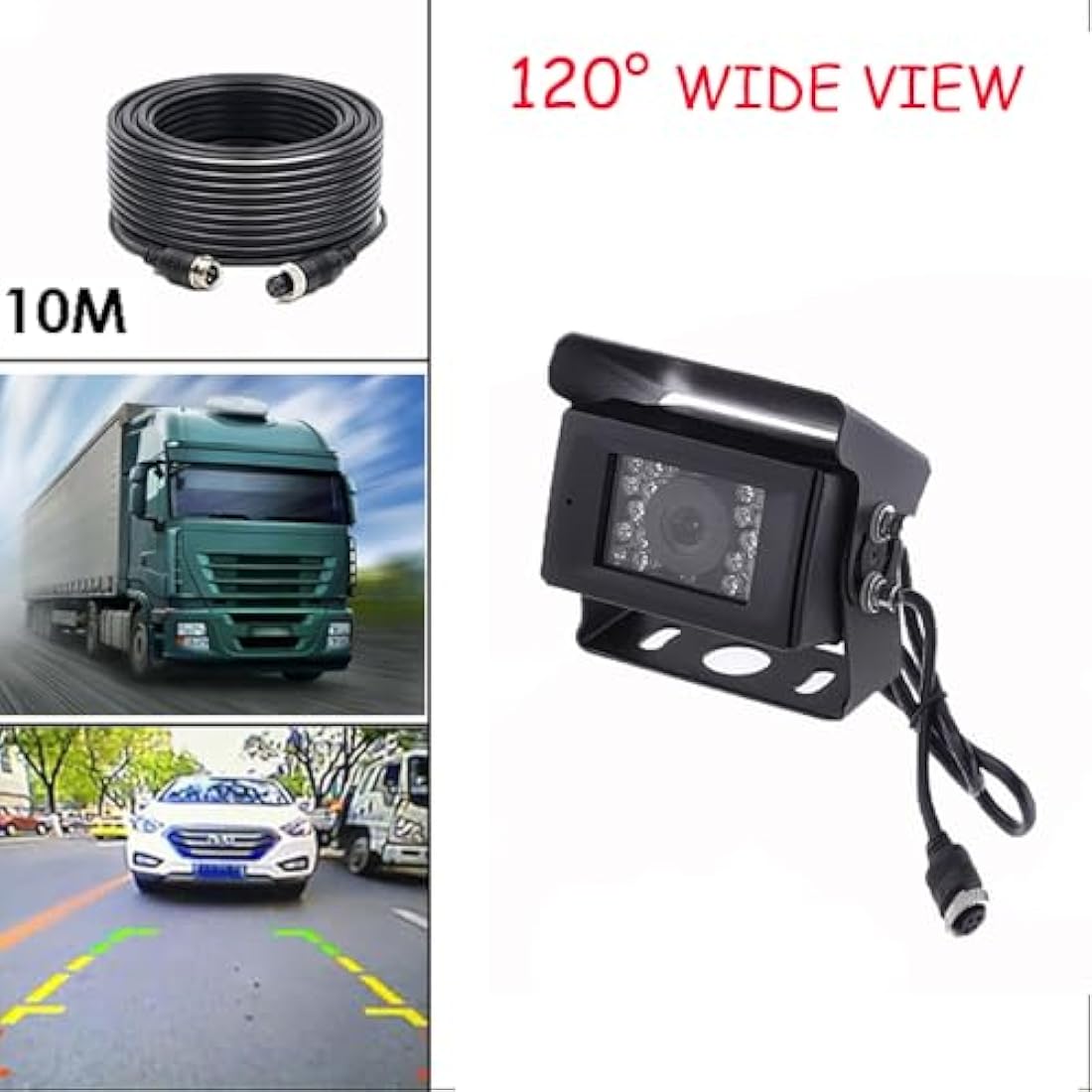 Backup Camera Camecho IR Night Vision Waterproof Reversing Camera + 10M 4 Pins Cable Kit for Car Bus Truck Caravan Camper 12V 24V Parking Assistance