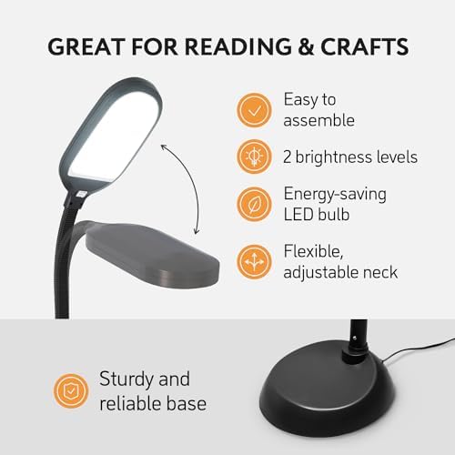 Kenley Daylight Lamp - Reading Light Floor Standing - Energy Saving Bulb - Natural Sunlight 12W LED with Adjustable Brightness - Standard Bright Floor Reading Lamps for Living Room Bedroom Craft Study