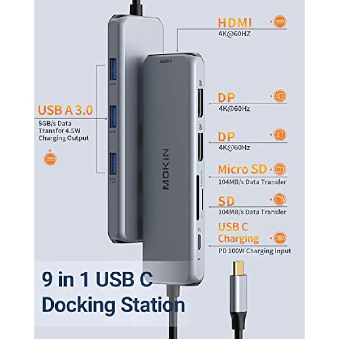 USB C Docking Station Dual DisplayPort, 9 in 1 Laptop Docking Station Dual Monitor Adapter USB C Hub with 2 DP, HDMI, 3 USB 3.0, PD 100W, SD&TF for Dell/HP/MacBook/Surface