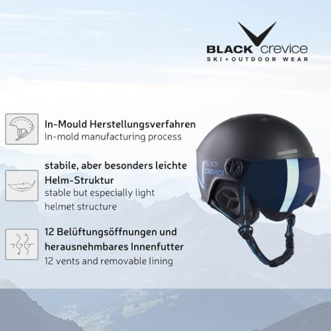 Black Crevice Sölden Unisex Adult Ski Helmet with Visor, Unisex - Adults, BCR143956