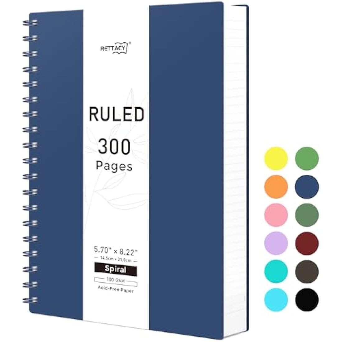 RETTACY A5 Notebook, Notepad, Wirebound Spiral Notebooks 300Pages /150 Sheets for Writing,100gsm College-Ruled Paper, Retro PVC Cover, for Men Work Office School,14.5 x 21cm - Navy blue