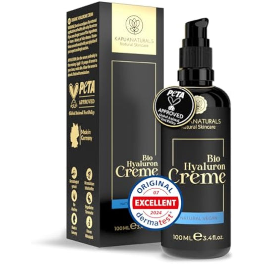 Hyaluronic Acid Face Cream High Dose 100ml + Argan Oil + Aloe Vera + Coconut Oil • 100% Vegan • Natural Cosmetics Made in Germany ✓ Anti-Wrinkle Cream ✓ Moisturizing Anti-Aging Day & Night Cream