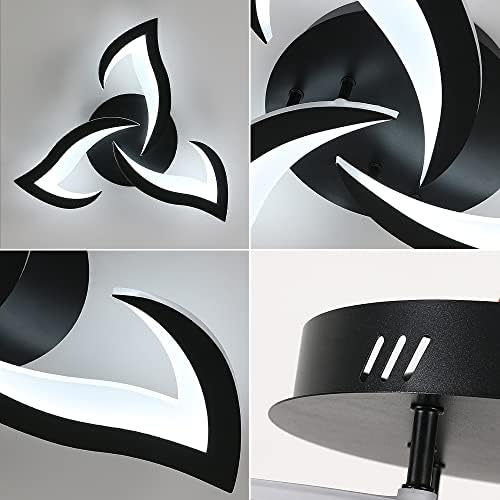 SENQIU Modern LED Ceiling Light, 36W 3 Heads Petals LED Ceiling Lights, Cool White 6500K, Flower-Shaped Chandelier Lighting Fixture for Living Room Bedroom Dining Room, Black