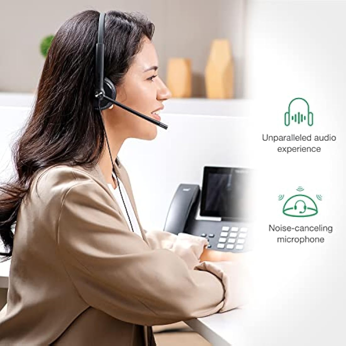 Yealink Phone Headsets for Office Phones YHS34 Lite QD to RJ9 Wired Headset Compatible with Poly Avaya Snom Grandstream Phones Desk Landline Headset with Microphone -Mono/72g/2.1m Cable
