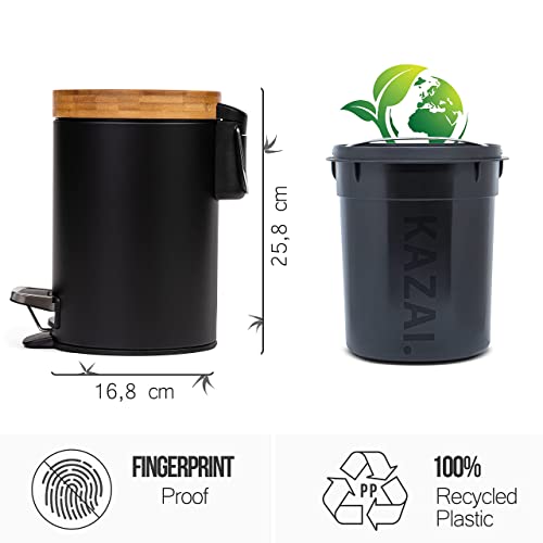 Kazai. 3L Designer Bathroom Bin | Superior Bamboo | Soft Closing | Anti-Finger | Black