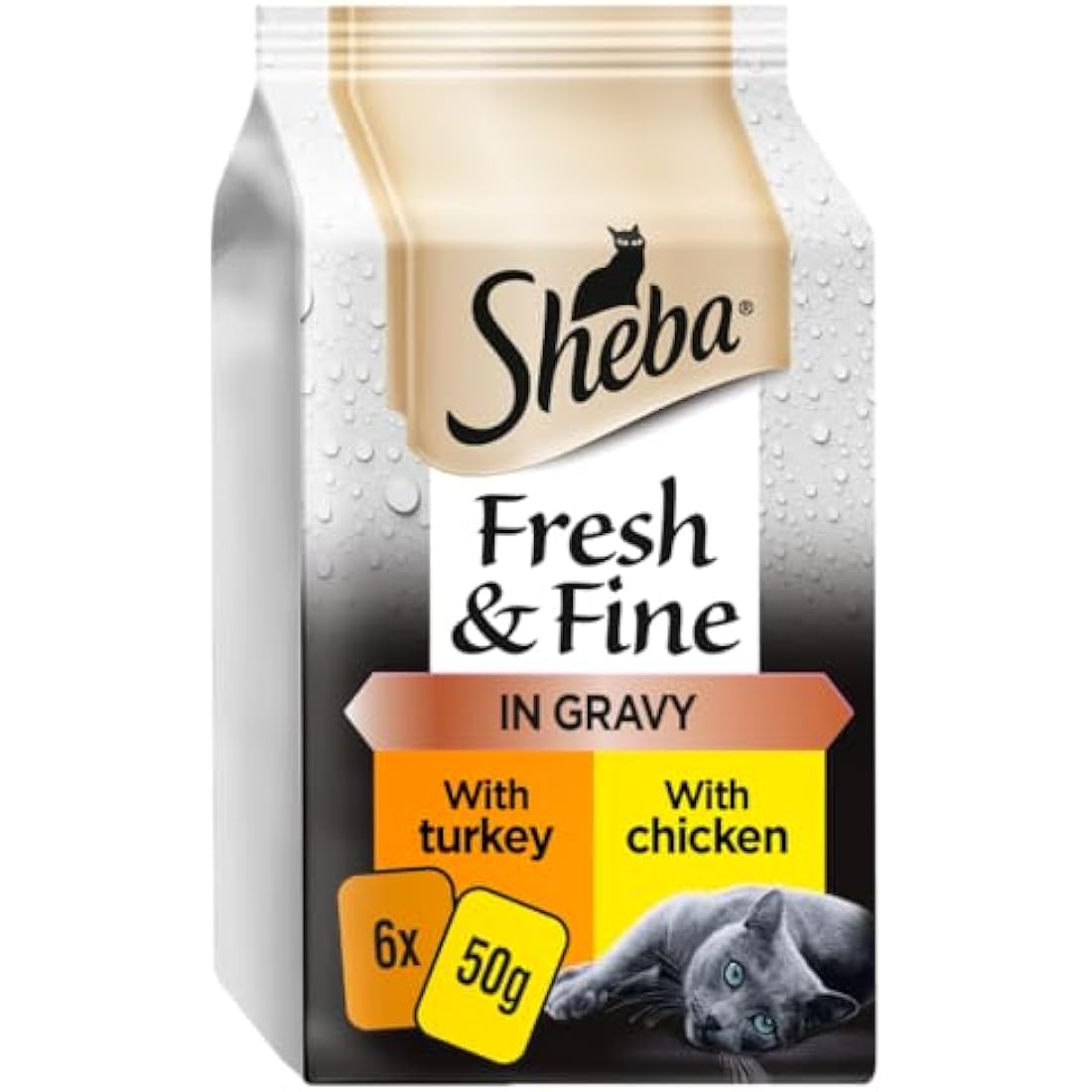 Sheba Fresh & Fine Pouches Chicken & Turkey in Gravy, 6 x 50g