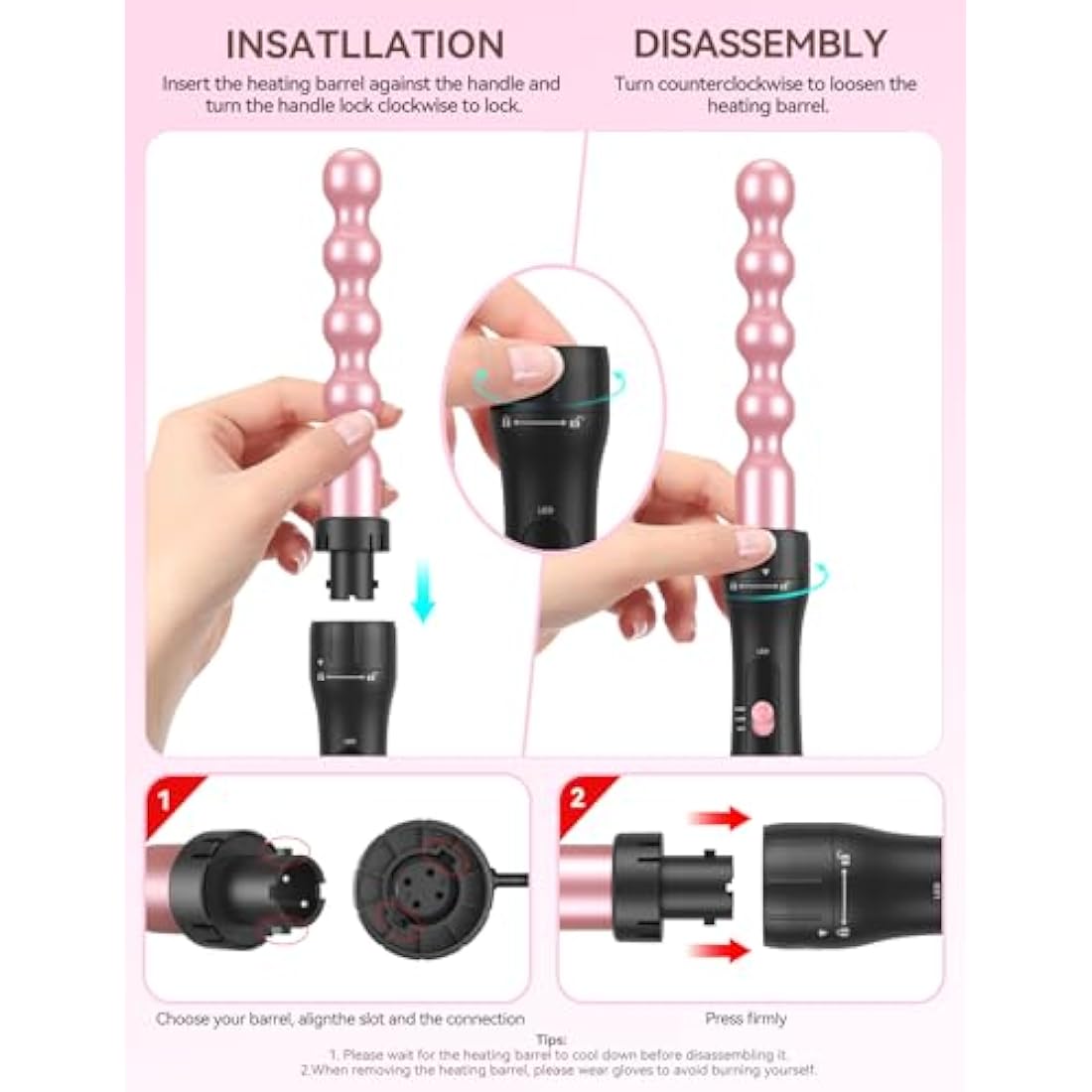 LANDOT 5-in-1 Curling Wand with Thermal Brush: Curling Iron Tongs Set & 4 Interchangeable Ceramic Barrels (9-32mm) - Adjustable Temp Instant Heat Up Long Lasting Curls