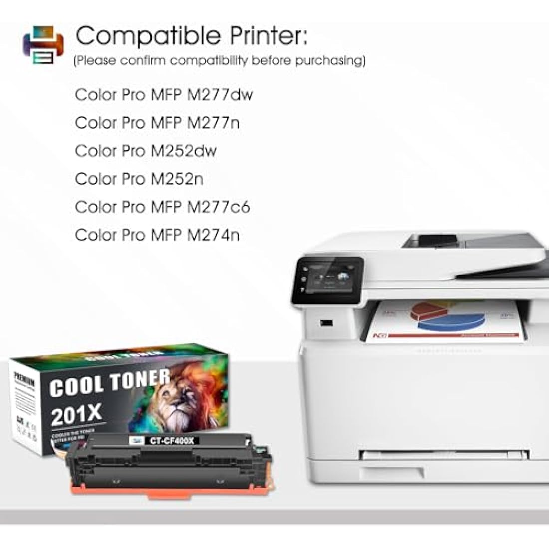 Cool Toner Compatible for HP M277dw Toner 201X 201A Color LaserJet Pro MFP M252dw M277n M277c6 M274n M252n CF400X CF401X CF402X CF403X (Black Cyan Yellow Magenta 4-Pack)