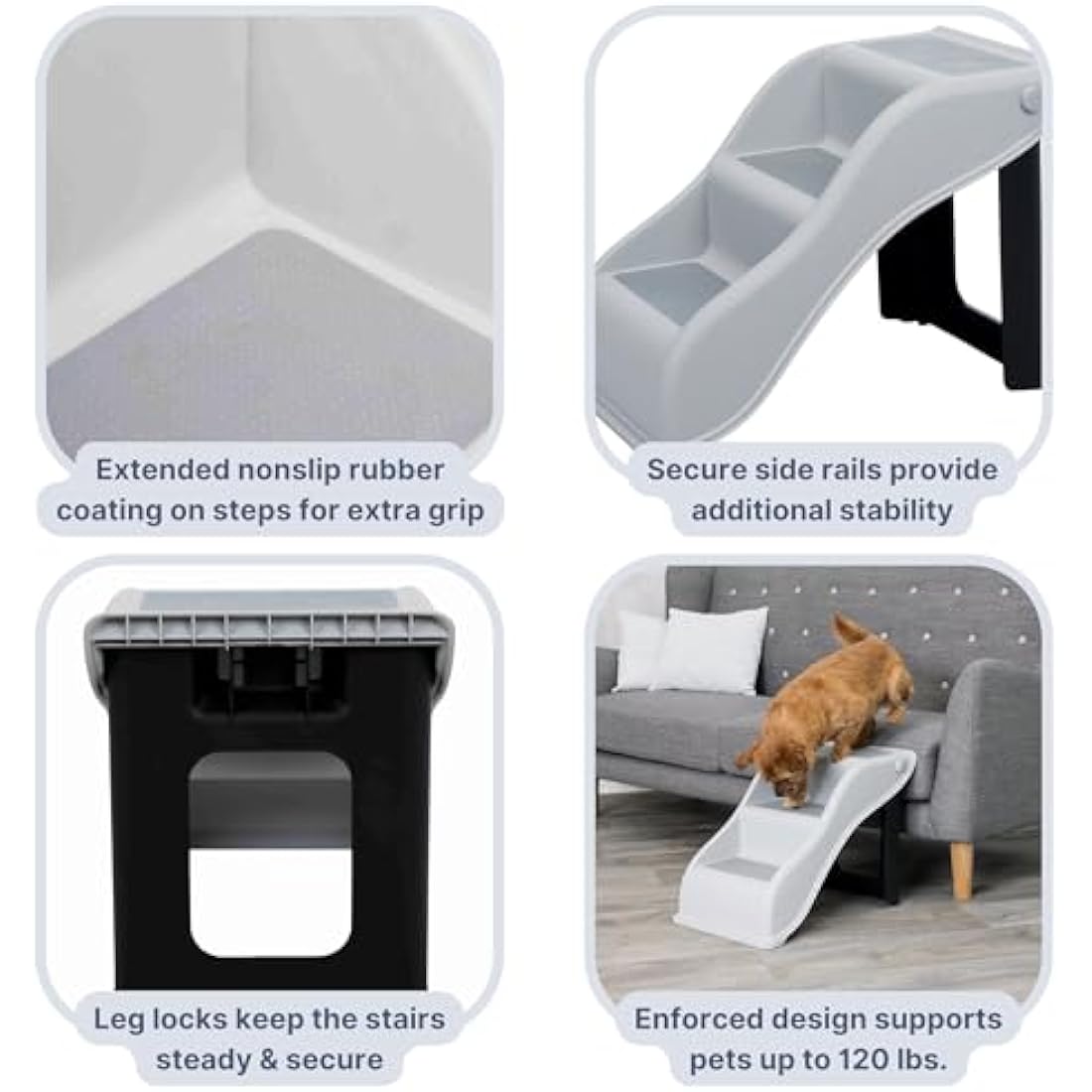 TRIXIE 3 Step Pet Stairs, Lightweight, Easy to Store, Non-Slip Treads, Grey