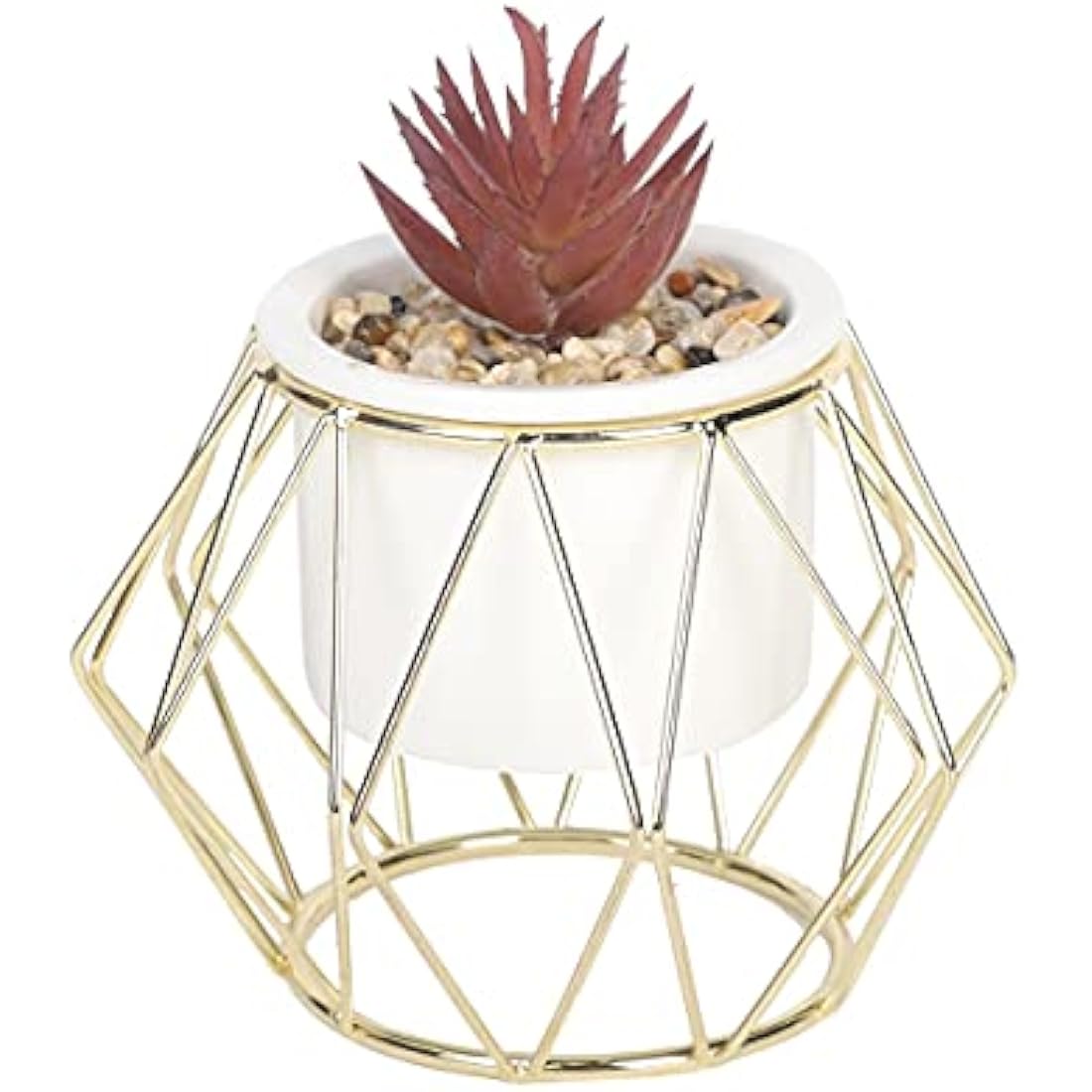 Sleepdown Halo Deep Purple Succulent Artificial Faux Plant Gold Cage Stand for Home Office Bathroom Decor Indoor Decoration Aesthetics