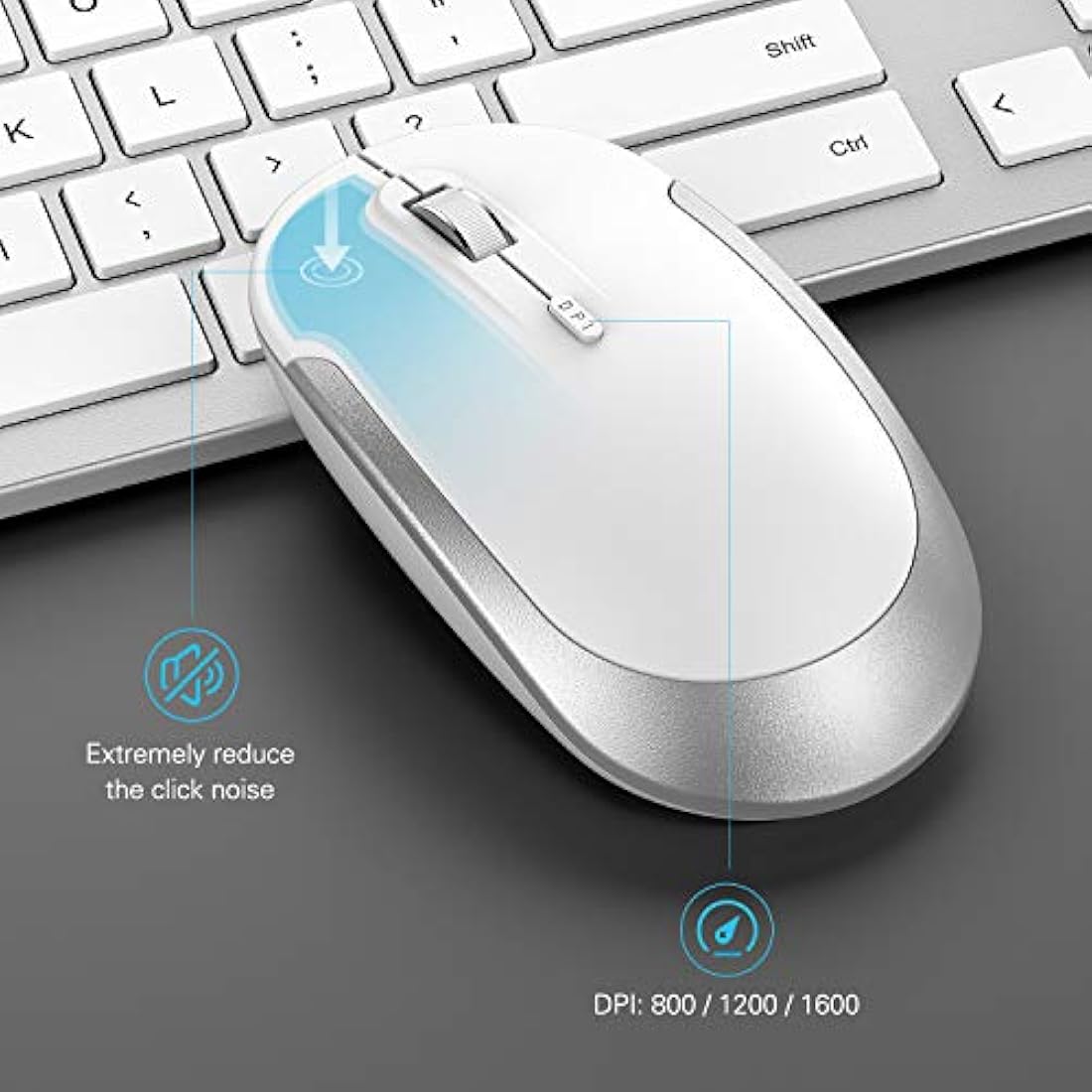 seenda Wireless Keyboard and Mouse Set, SK38 Ultra Slim Quiet USB Wireless Keyboard and Mouse Full Size QWERTY UK Layout with Numeric Keypad for Windows PC, Laptop, Computer, White and Silver