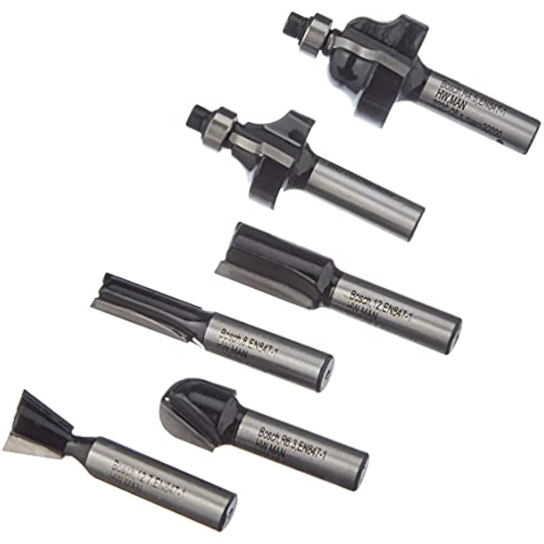Bosch 6-Piece Tungsten Carbide Router Bit Set (for Wood, Shank Ø 8 mm, Accessory Routers)