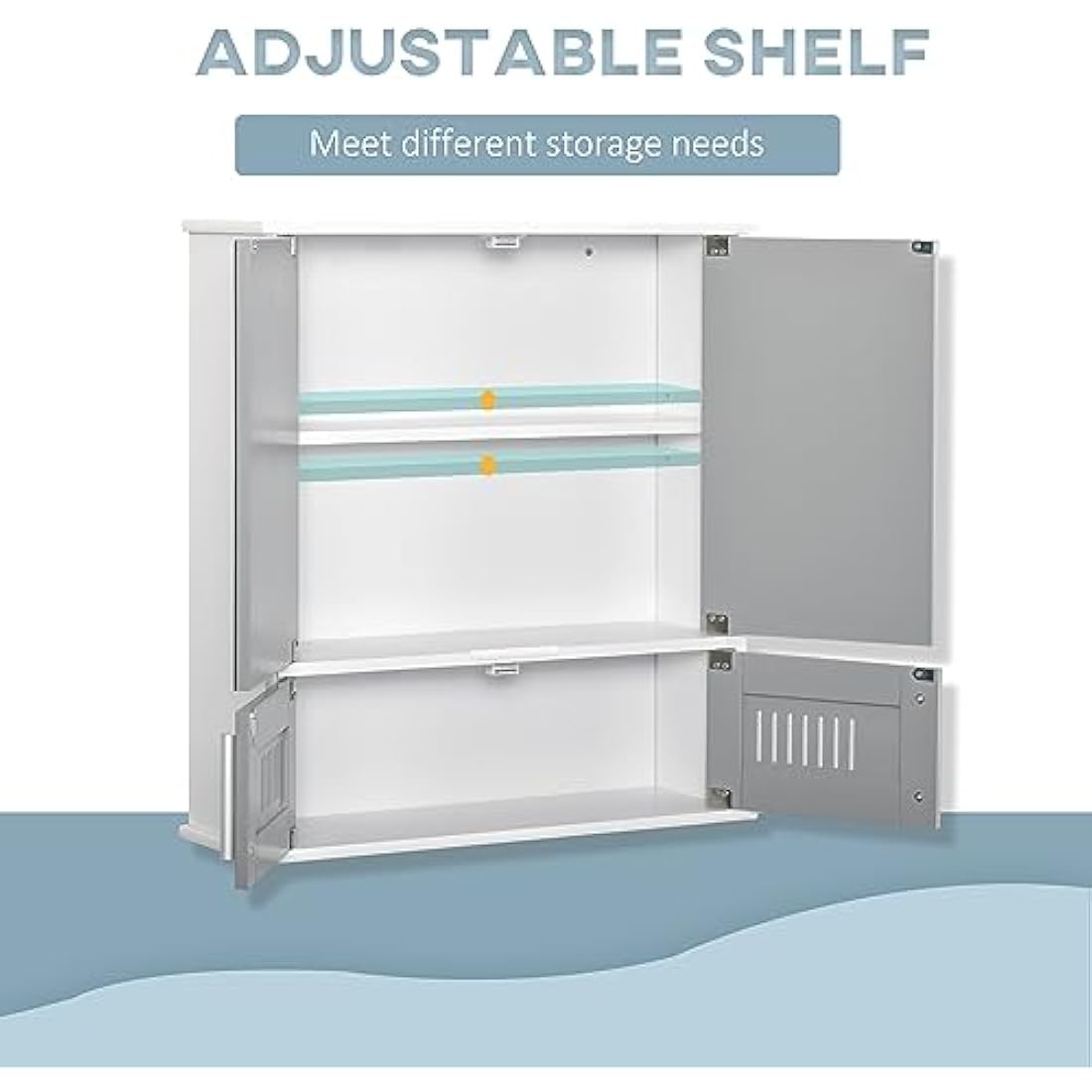 kleankin Bathroom Mirror Cabinet, Wall Mounted Storage Cupboard with Double Doors and Adjustable Shelf, Bathroom Organizer, Grey