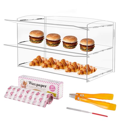 BAOSHISHAN Acrylic Pastry Display Cabinet Clear Cake Display Case 2-Tier Food Display Counter for Display Pastry Cup Cake Donut with Cake Serving Tong 20“Lx9.5“Wx10.2“H