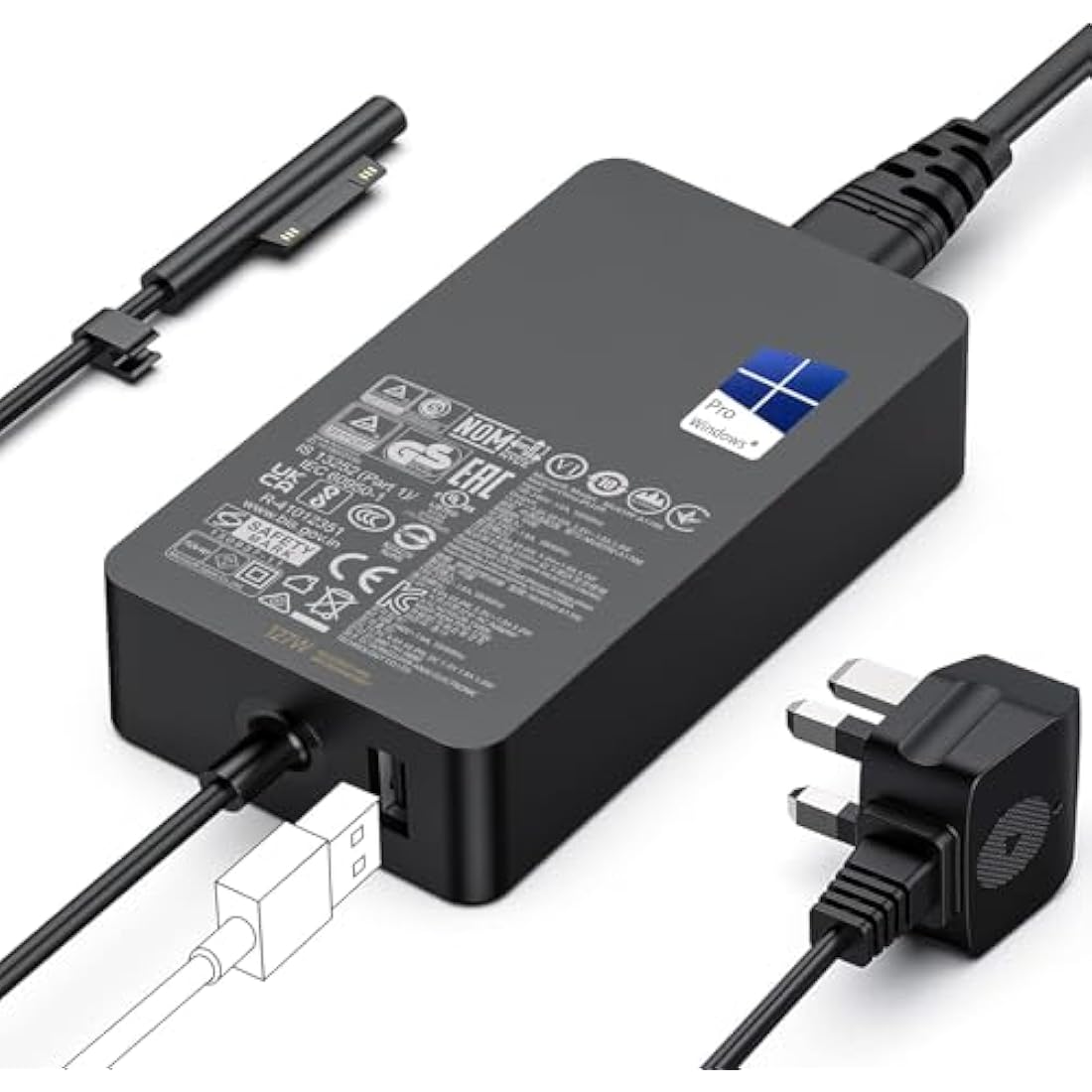 Surface Pro Charger, 127W Microsoft Surface Charger for Surface Book 3/2/1, Surface Laptop Studio 2/1, Surface Pro 11/10/9/8/7/6/5/4, Surface Laptop 7/6/5/4/3, Surface Go/Tablet,Surface Laptop Charger